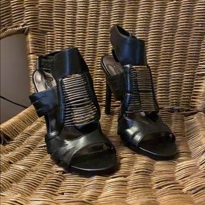 Carlos Santana black leather silver peep sz 7.5